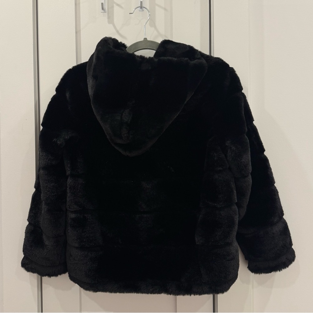 Apparis Black Hooded Faux Fur Coat - Picture 6 of 6